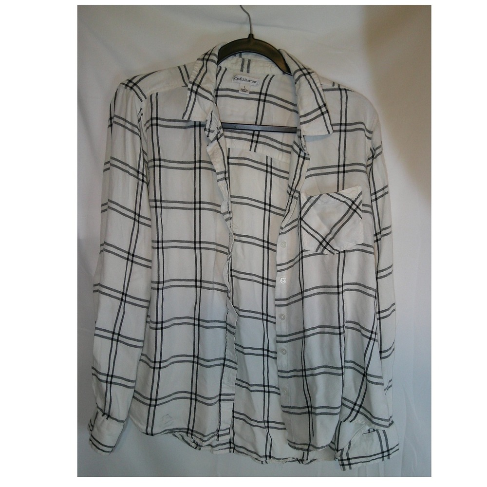 Croft & Barrow White Black Plaid Flannel Long Sleeve Button Down Shirt Womens L